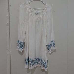 J Jill White Embroidered Tunic Top  Peasant Boho Size XL Relaxed Flowy